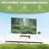 HOMCOM 200 cm TV-kast voor televisies tot 228,6 cm, 2 neerklapbare vakken, open vak, lade, 8 poten, spaanplaat, wit(m-7)