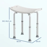 HOMCOM Siège de Douche réglable en Hauteur Tabouret de Douche Ergonomique Pieds antidérapants Charge Max. 136 Kg alu HDPE Blanc(m-3)