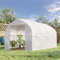 Outsunny Serre tunnel de jardin 8m², serre de jardin tunnel avec 2 portes et 6 fenêtres, bâche PE 140g/m² 400x200x200cm blanc(m-6)