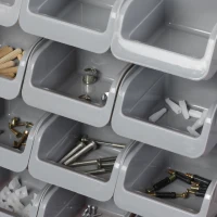 DURHAND Scaffale da Parete per Utensili 95x54 cm con 28 Scatole Impilabili e Vari Ganci Grigio e Arancione(m-5)