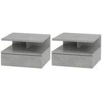 HOMCOM Conjunto de 2 Mesas de Cabeceira Flutuantes com Gaveta e Prateleira Aberta para Sala de Estar, 35x32x22,5 cm Cinzento(m-10)