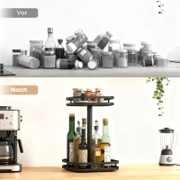 HOMCOM Drehbares Gewürzregal, 2-stufiges Design, Saugfüße, Metall, Schwarz(m-5)