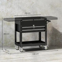 HOMCOM Chariot d'atelier, servante d'atelier sur roulettes avec plateau coulissant, tiroirs verrouillables, 130x38x80cm, noir(m-3)