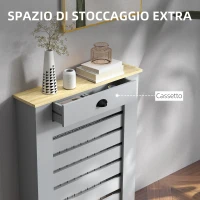 HOMCOM Copritermosifone in MDF a Doghe, Copricalorifero a Griglia con Cassetto, 78x19x95.5 cm, Grigio(m-6)