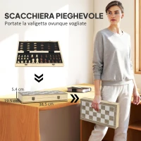 SPORTNOW Scacchiera Pieghevole per Scacchi e Dama con Scomparti, in Legno e Metallo, 38.5x38.5x2.8 cm, Bianco e Nero(m-5)