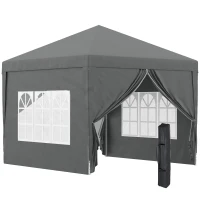 Outsunny 3 x 3 m Pavillon mit 4 Seitenwänden, Fenster, Festzelt mit UV-Schutz, Gartenzelt inkl. Tragetasche, Stahl, Grau(m-11)