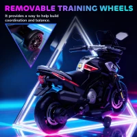 AIYAPLAY Elektryczny motocykl dla dzieci 18-36 miesięcy, pojazd do siadania, kółka pomocnicze, światła, muzyka, tworzywo sztuczne, stal, Schwarz(m-5)