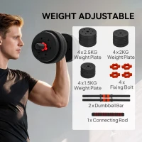 HOMCOM 25kg 2 IN 1 Adjustable Dumbbells Weight Set, Dumbbell Hand Weight Barbell for Body Fitness, Lifting Training for Home, Office, Gym, Black(m-6)