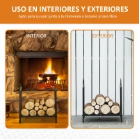 Outsunny Estante de Leña para Chimenea Tradicional Leñero Interior y Exterior Almacenaje para Madera Soporte para Leña con Asas Diseño Elevado 44,5x33x46,5 cm Negro(m-6)