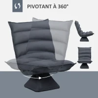 HOMCOM Fauteuil de sol paresseux pivotant 360° avec dossier inclinable design capitonné 62 x 62 x 95 cm gris foncé(m-5)