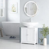 kleankin Under Sink Bathroom Cabinet, Freestanding Under Sink Cabinet with 2 Doors and Adjustable Shelf for Basin without or with Pedestal, White(m-7)