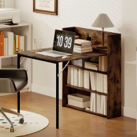 HOMCOM Mesa plegable con estantería, diseño industrial, que ahorra espacio, para espacios pequeños, 80x90x93cm, Marrón rústico(m-4)