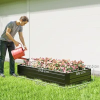 Outsunny Hochbeet rechteckige Pflanzwanne aus verzinktem Stahl Rankhilfen für Tomaten und Kletterpflanzen 180 x 90 x 29,5 cm(m-3)