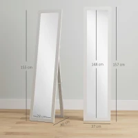 HOMCOM Specchio da terra, a figura intera con supporto, autoportante o da parete, 37 x 157 cm, Bianco(m-3)