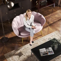 HOMCOM Divanetto 2 Posti in Stile Industrial Chic in Tessuto Effetto Velluto e Metallo, 130x77x77 cm, Rosa(m-7)