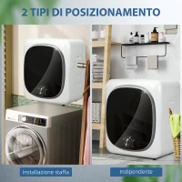 HOMCOM Asciugatrice a ventilazione elettrica 800 W 4 Kg con 5 modalità di asciugatura, tamburo in acciaio inossidabile, carica frontale(m-8)