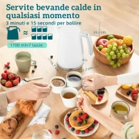 HOMCOM Set Bollitore Elettrico da 1.7L 2200W con Termostato e Tostapane Doppio con 7 Livelli di Doratura, Bianco(m-4)