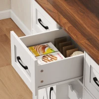 HOMCOM Amário de Cozinha Alto com Suporte para 8 Garrafas 4 Portas 3 Gavetas Prateleiras Abertas100x38x172 cm Branco(m-3)