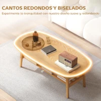 HOMCOM Mesa de Centro Moderna Mesa Baja con Estante Abierto y Patas de Madera para Salón Carga 100 kg 120x60x42cm Natural(m-6)