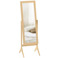 HOMCOM Espelho de Pé para Maquilhagem Reclinável com Estrutura de Madeira para Dormitório Vestidor 47x46x148 cm Carvalho(m-10)