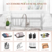 HOMCOM Scolapiatti da Lavello Modulabile a 2 Livelli con Piedini Antiscivolo, in Acciaio, 65x31.5x52.5 cm, Nero(m-5)