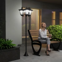 Outsunny Lampadaire de jardin extérieur à LED solaire avec capteurs 3 abat-jours - H.182.5 cm - IP44(m-10)