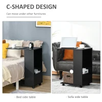 HOMCOM Mobile Sofa Side Table C-Shape End Table with Storage and Casters for Laptop Coffee Snack, Black(m-4)