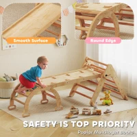 AIYAPLAY 5-in-1 klimrek: boogladder, driehoeksladder, helling, klimwand en glijbaan — voor kinderen 1,5-4 jaar, opvouwbaar, hout(m-5)