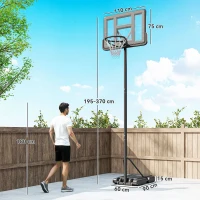 SPORTNOW Canestro Basket ad Altezza Regolabile per Giardino e Piscina con Base Riempibile, 110x75x195-370 cm, Nero(m-3)