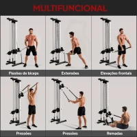 SPORTNOW Máquina de Polias de Parede Ajustável em 15 Posições Multifunções para Ginásio e Casa 62x60x200 cm Preto(m-4)