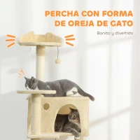 PawHut Árbol Rascador para Gatos 180 cm con Plataformas Cama 2 Cuevas Hamaca Escalera Postes de Sisal Beige(m-5)