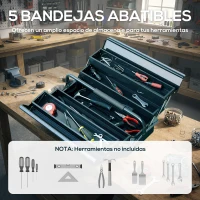 DURHAND Caja de Herramientas Metálica Plegable con 5 Bandejas y Asa para Taller Garaje 45x20x34,5 cm Verde Oscuro(m-5)