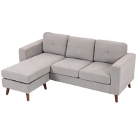 HOMCOM Canapé d'angle réversible en velours côtelé, canapé 3 places avec méridienne, cadre en acier, 192x137x84cm, gris clair(m-1)