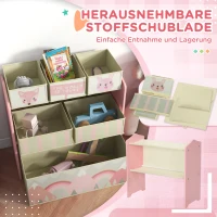 ZONEKIZ Kinderschrank mit 6 Stoffboxen, niedliches Motiv, 63x30x66 cm, Rosa(m-5)