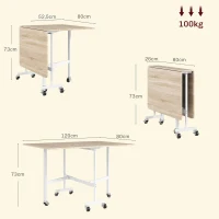 HOMCOM Tavolo da Pranzo Pieghevole per 4-6 Persone con Ruote e Alette Ribaltabili Tavolo Ribaltabile per Cucina Soggiorno 120x80x73cm Rovere(m-3)