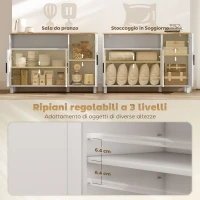 HOMCOM Credenza Cucina con Ante Ammortizzate, 2 Armadietti e Vano Aperto in Legno, 110x33x75 cm, Bianco(m-5)
