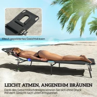 Outsunny Sonnenliege mit Gesichtsloch & Kissen, klappbar, wasserabweisender Bezug, Metallrahmen, Schwarz(m-7)