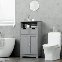 kleankin Meuble de salle de bain avec 2 tiroirs, niche, placard avec porte, étagère réglable, 60 x 30 x 109 cm, gris(m-10)