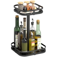 HOMCOM Drehbares Gewürzregal, 2-stufiges Design, Saugfüße, Metall, Schwarz(m-11)