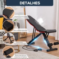 HOMCOM Banco de Musculação Dobrável com Extensão de Perna Almofada de Pregador e Banda de Resistência 130x34x48-109 cm Preto(m-6)