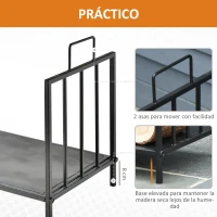 Outsunny Estante de Leña para Chimenea Tradicional Leñero Interior y Exterior Almacenaje para Madera Soporte para Leña con Asas Diseño Elevado 44,5x33x46,5 cm Negro(m-5)