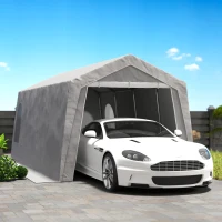 Outsunny 3 x 6 m Waterdichte Tuinschuur met UV-bestendig Kunststof Zeil en Metalen Frame, Lichtgrijs(m-7)