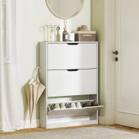 HOMCOM Scarpiera Slim a 3 Cassetti Ribaltabili con Intaglio Inferiore, in Legno, 80x17x108 cm, Bianco(m-7)