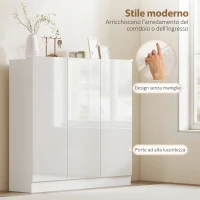 HOMCOM Scarpiera Slim da Ingresso per 25-30 Paia di Scarpe con Ante a Chiusura Ammortizzata, Bianco Lucido(m-8)