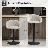 HOMCOM Set 2 Sgabelli da Bar con Altezza Regolabile, Seduta Girevole in Tessuto e Poggiapiedi, Beige(m-4)