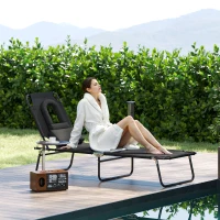 Outsunny Sonnenliege mit Gesichtsloch & Kissen, klappbar, wasserabweisender Bezug, Metallrahmen, Schwarz(m-2)