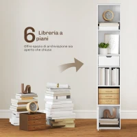 HOMCOM Scaffale Libreria a 4 Ripiani Aperti con Armadietto e Cassetto, 30x24x158 cm, in Legno Bianco(m-4)