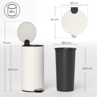 HOMCOM Prullenbak 30 L Pedaalemmer met Softclose-deksel en Pedaal, Binnenemmer Metaal, Zwart, 36 x 30 x 60,5 cm(m-3)
