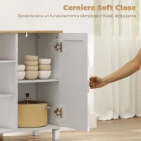 HOMCOM Credenza Cucina con Ante Ammortizzate, 2 Armadietti e Vano Aperto in Legno, 110x33x75 cm, Bianco(m-6)