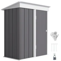 Outsunny Abri de jardin, abri extérieur en acier ondulé, design mural, étagères réglables, porte verrouillable, gris(m-6)